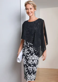 Kleid aus eleganter Spitze mit Chiffonüberwurf