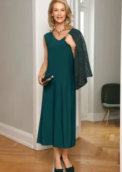 Kleid mit paillettenbesetzter Spitzenjacke