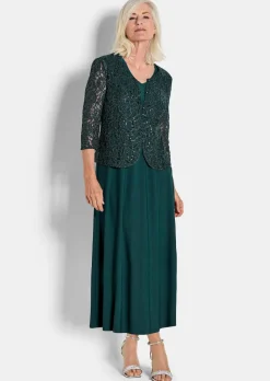 Kleid mit paillettenbesetzter Spitzenjacke