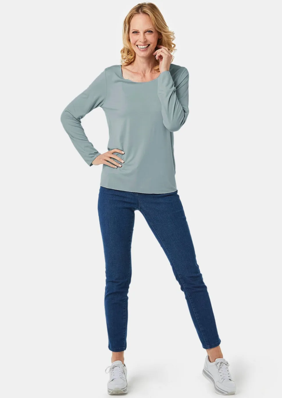 Kombistarkes Langarmshirt mit tonaler Zierkante