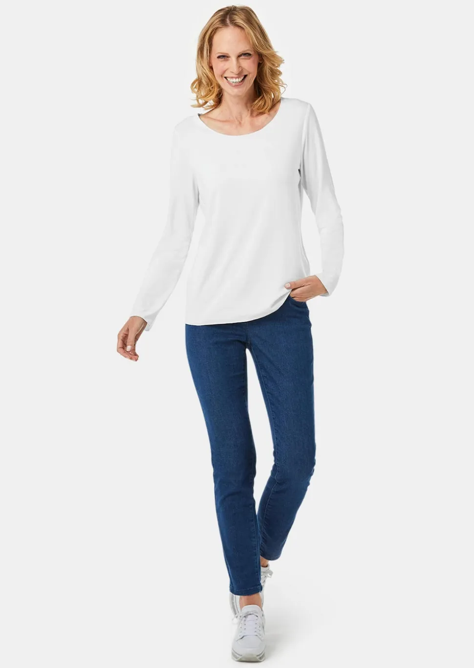 Kombistarkes Langarmshirt mit tonaler Zierkante