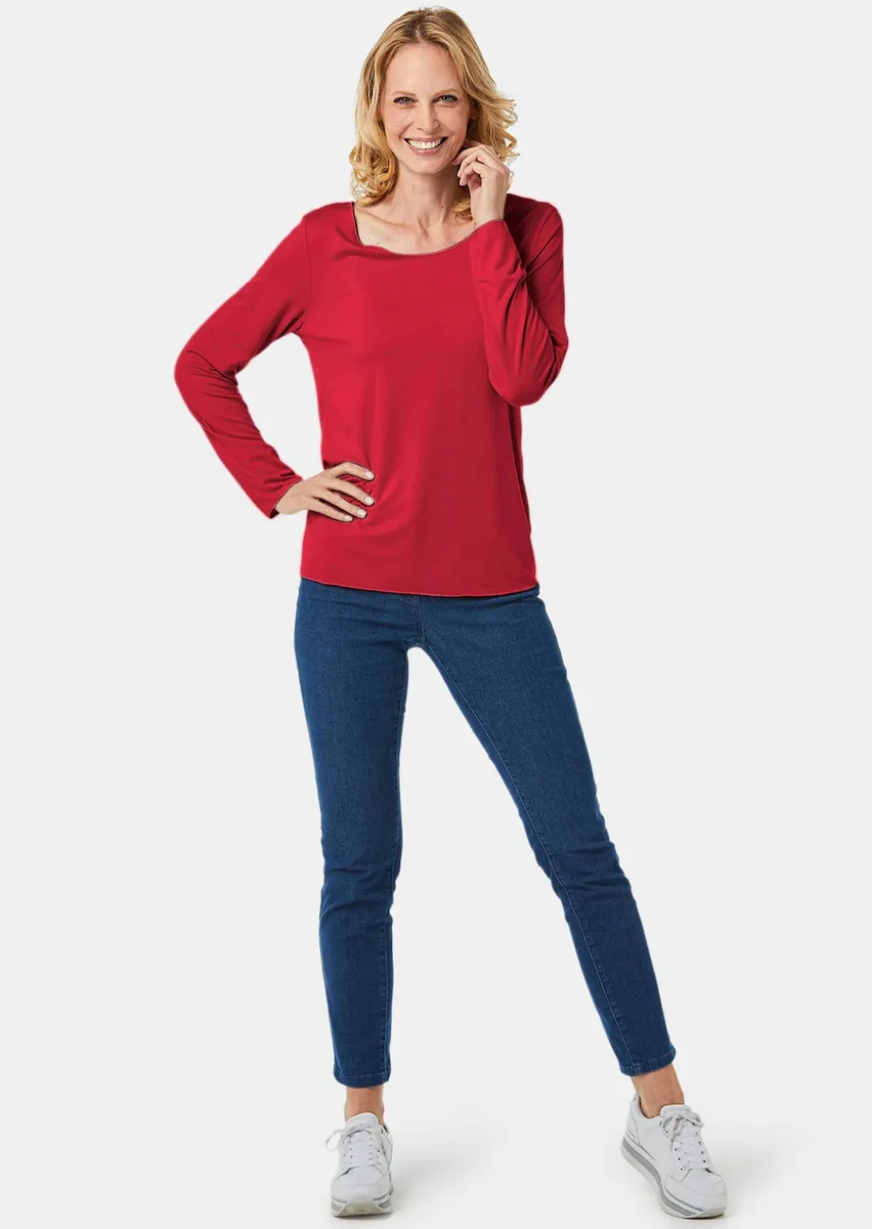 Kombistarkes Langarmshirt mit tonaler Zierkante