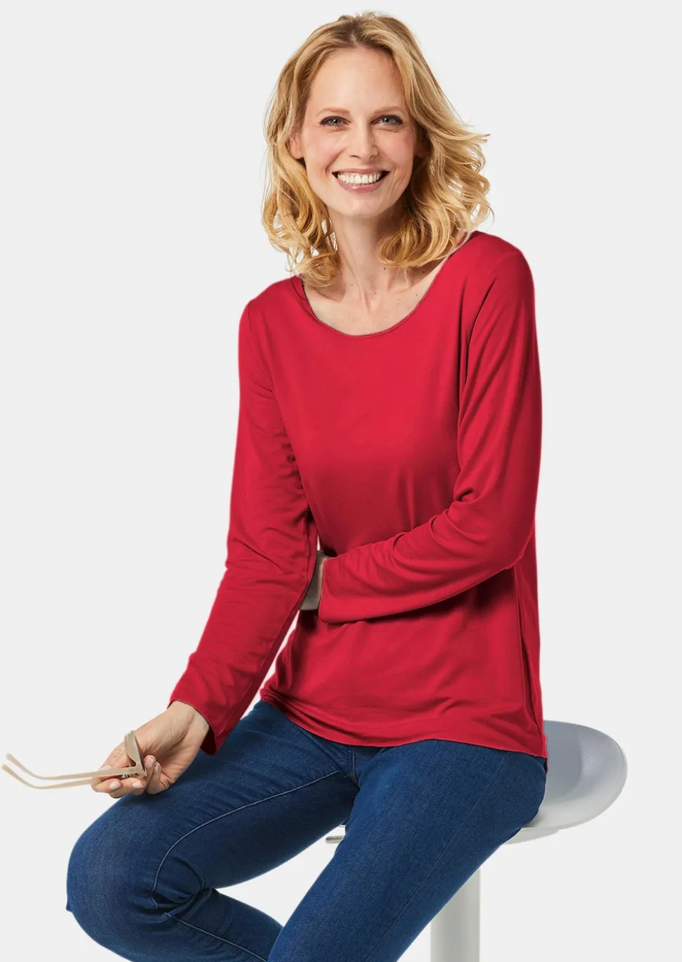 Kombistarkes Langarmshirt mit tonaler Zierkante
