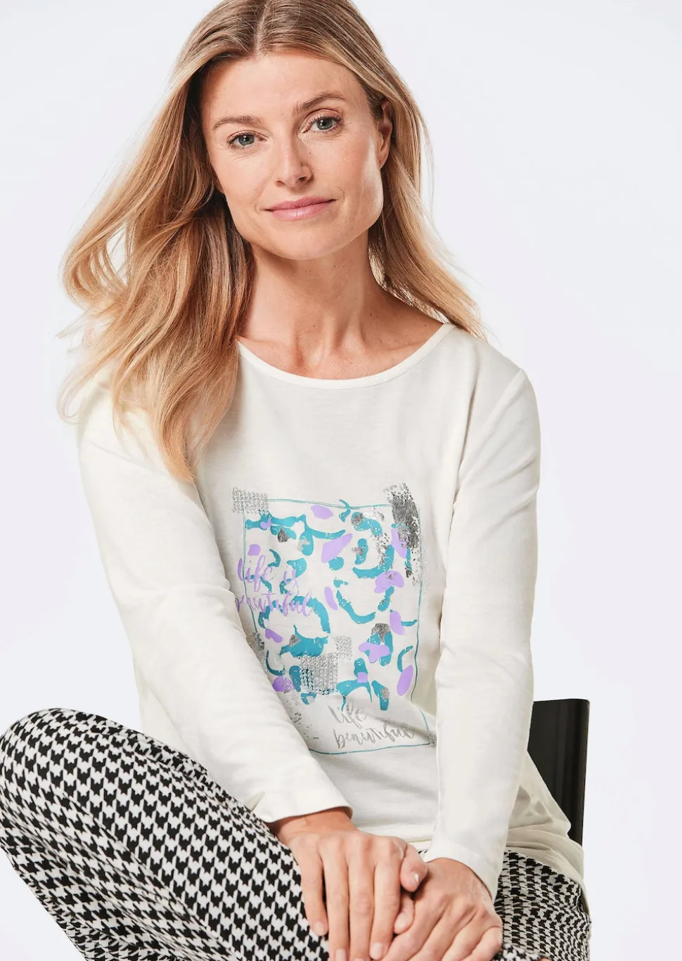 Langarmshirt mit Glitzer-Druck