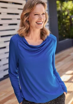 Langarmshirt mit Wasserfall-Ausschnitt