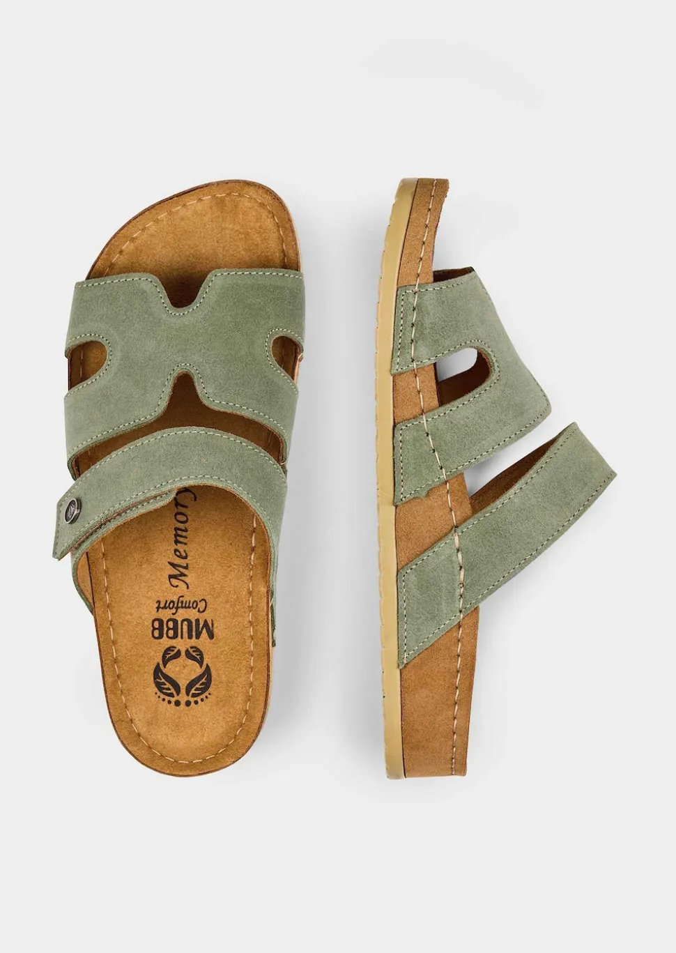 Leder-Pantoletten mit Klettverschluss