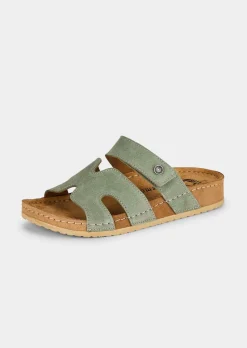 Leder-Pantoletten mit Klettverschluss