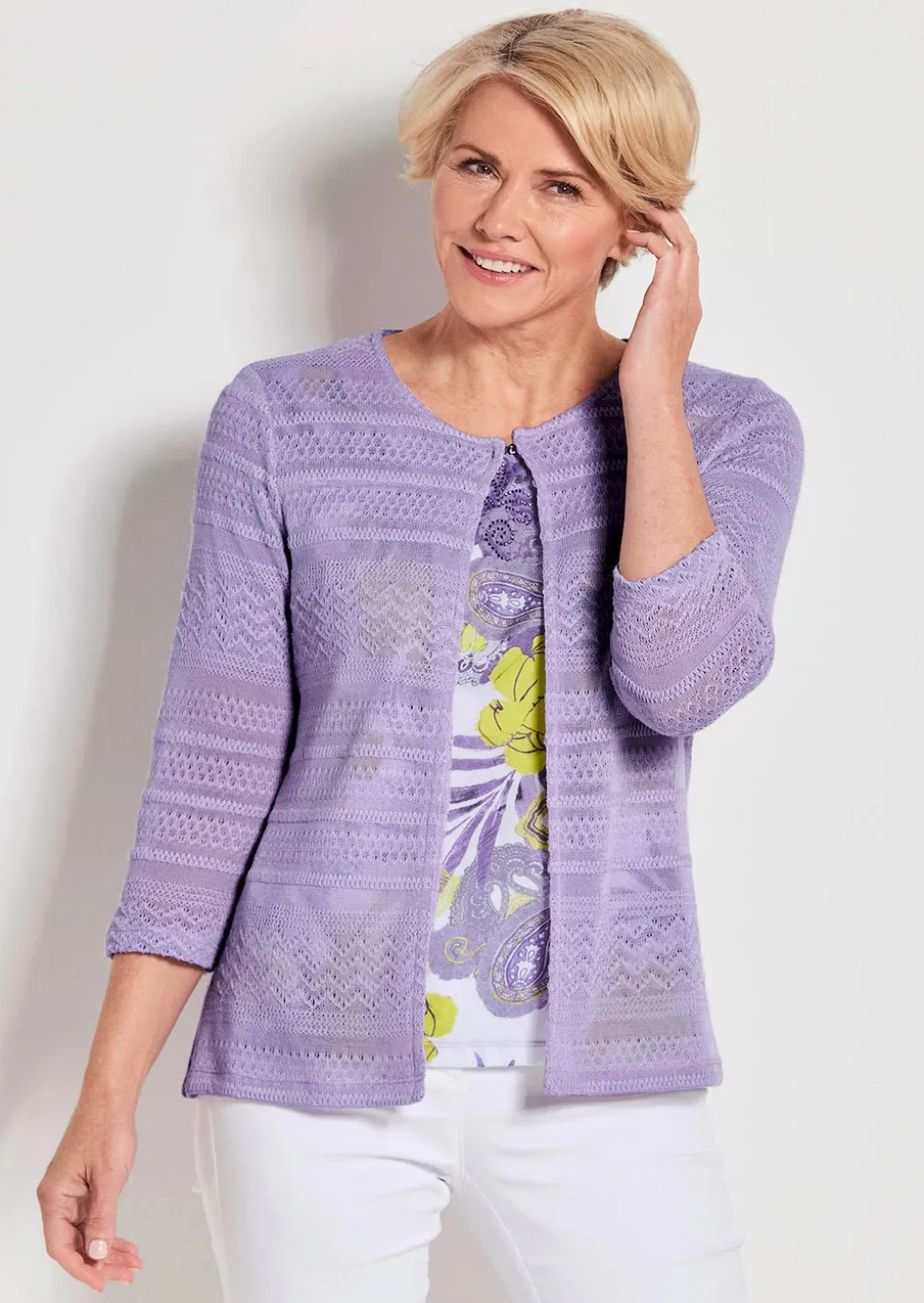 Leichte Shirtjacke in Ajourstrick-Optik
