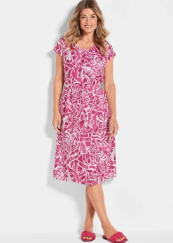 Leinenkleid mit Alloverdruck & Bindegürtel