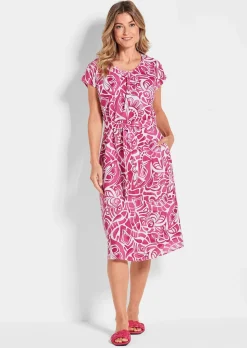 Leinenkleid mit Alloverdruck & Bindegürtel