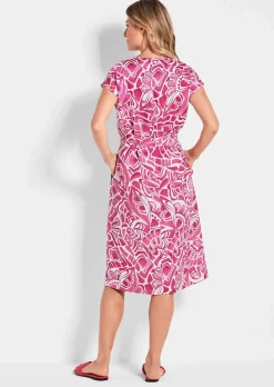 Leinenkleid mit Alloverdruck & Bindegürtel