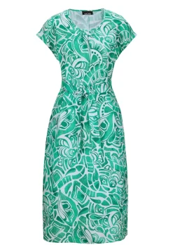 Leinenkleid mit Alloverdruck & Bindegürtel
