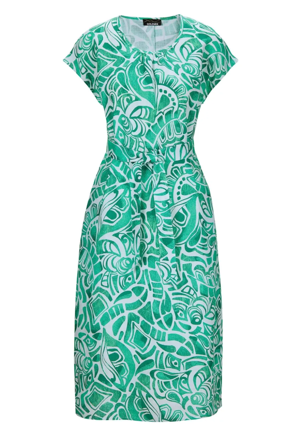 Leinenkleid mit Alloverdruck & Bindegürtel