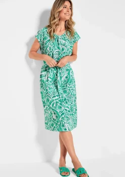 Leinenkleid mit Alloverdruck & Bindegürtel