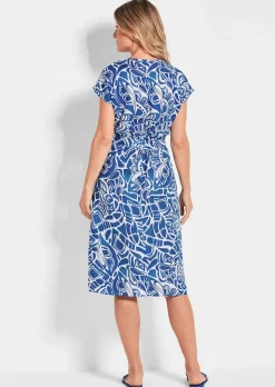Leinenkleid mit Alloverdruck & Bindegürtel