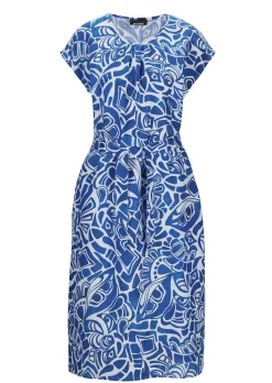 Leinenkleid mit Alloverdruck & Bindegürtel