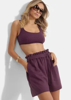 Leinen-Shorts mit Bindegürtel