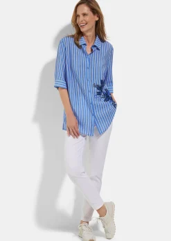 Längere Hemdbluse mit maritimen Streifen