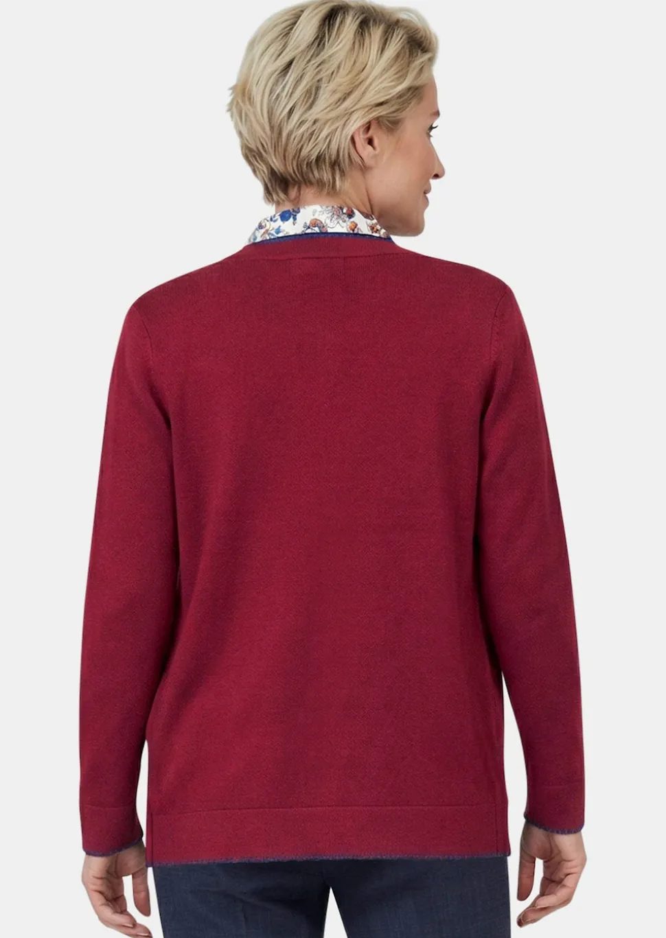 Longstrickjacke mit kontrastfarbenen Zierkanten