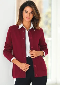 Longstrickjacke mit kontrastfarbenen Zierkanten