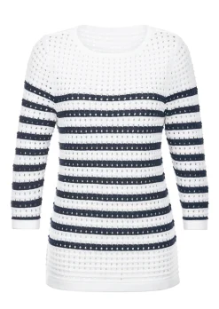 Maritimer Ringelpullover mit Ajourmuster