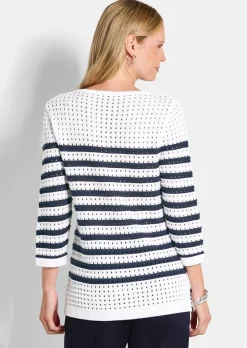 Maritimer Ringelpullover mit Ajourmuster