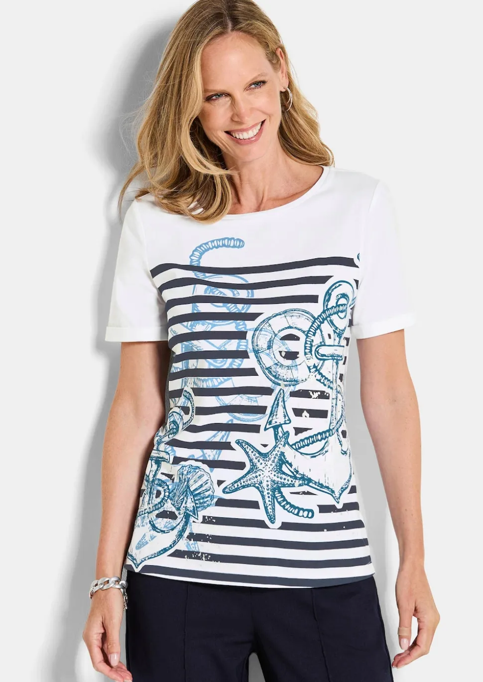 Maritimes Jersey-Shirt mit Glanzdetails
