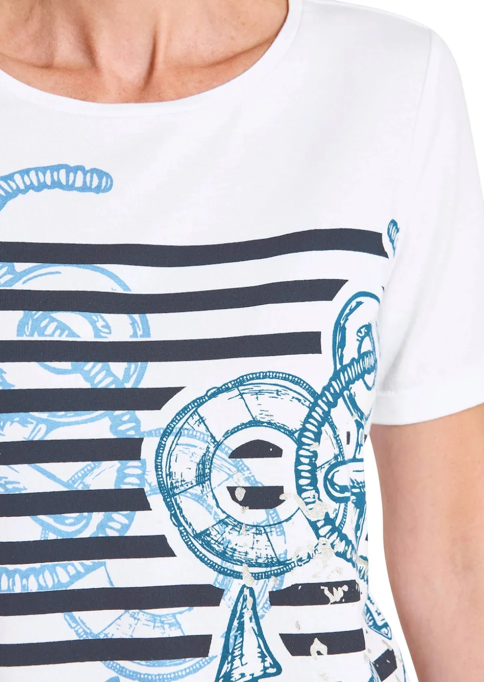 Maritimes Jersey-Shirt mit Glanzdetails