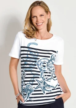 Maritimes Jersey-Shirt mit Glanzdetails