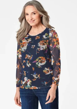 Mesh-Shirt im floralem Druck