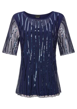 Mit funkelnden Pailletten besetztes Mesh-Shirt