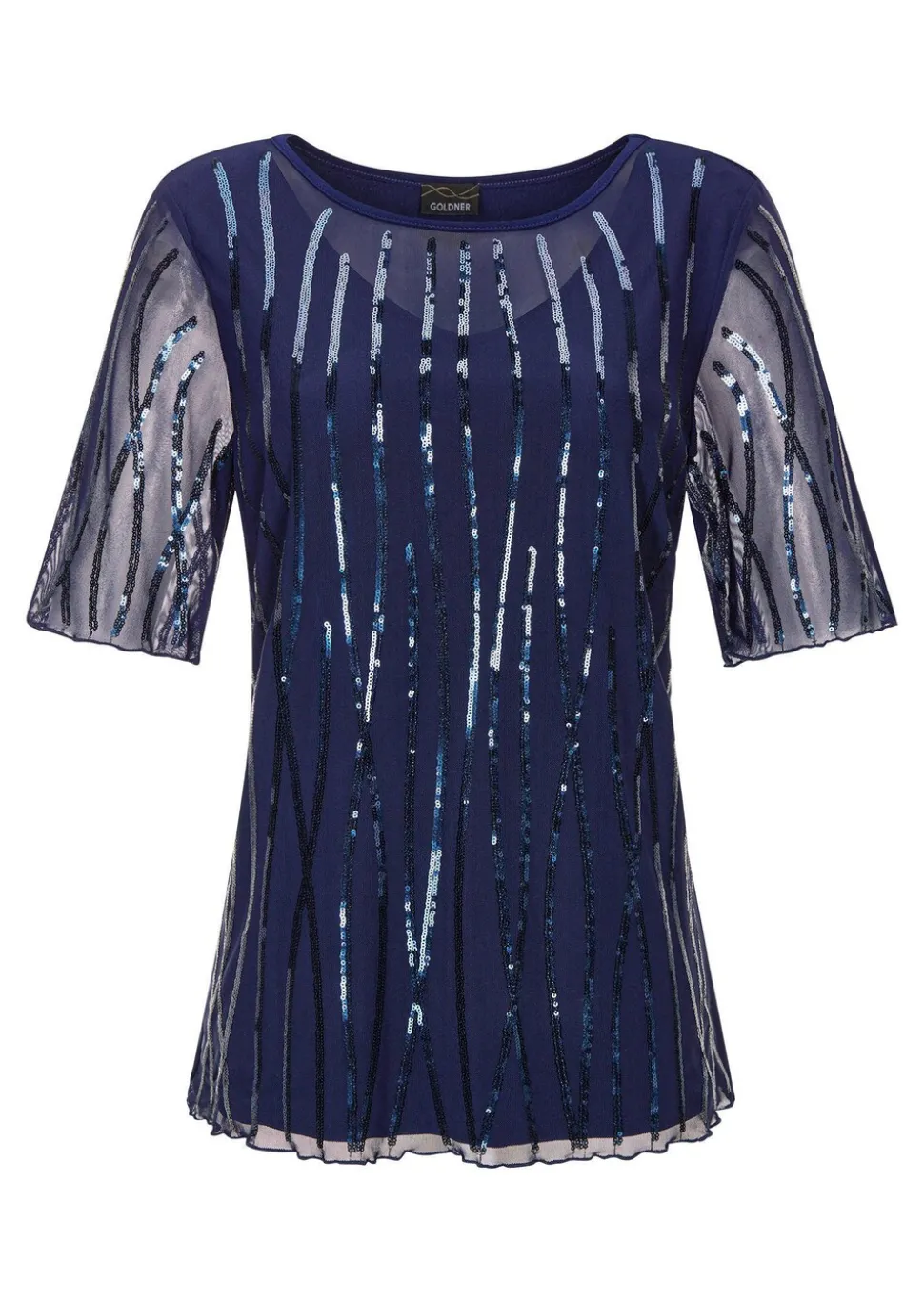 Mit funkelnden Pailletten besetztes Mesh-Shirt