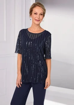 Mit funkelnden Pailletten besetztes Mesh-Shirt
