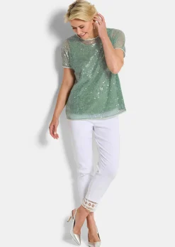 Paillettenbluse mit Top aus Viskose-Satin