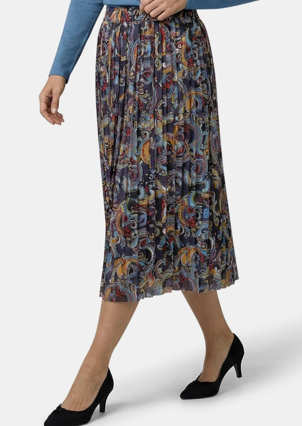 Plisseerock mit Paisley-Muster in Midi-Länge