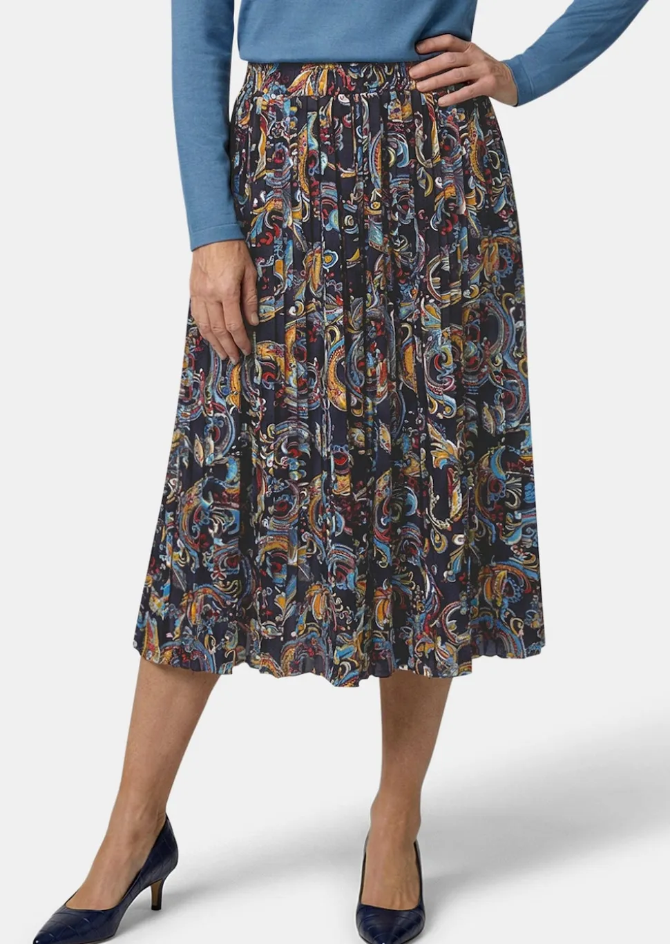 Plisseerock mit Paisley-Muster in Midi-Länge