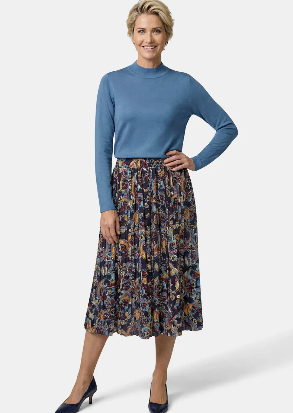 Plisseerock mit Paisley-Muster in Midi-Länge