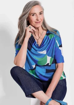 Printshirt mit Wasserfallausschnitt