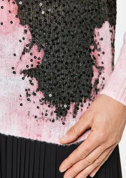 Pullover mit femininem Druck und Pailletten