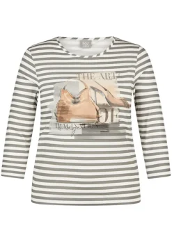Ringelshirt mit glitzerndem Frontprint