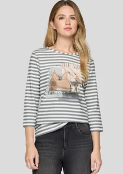 Ringelshirt mit glitzerndem Frontprint