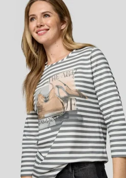 Ringelshirt mit glitzerndem Frontprint