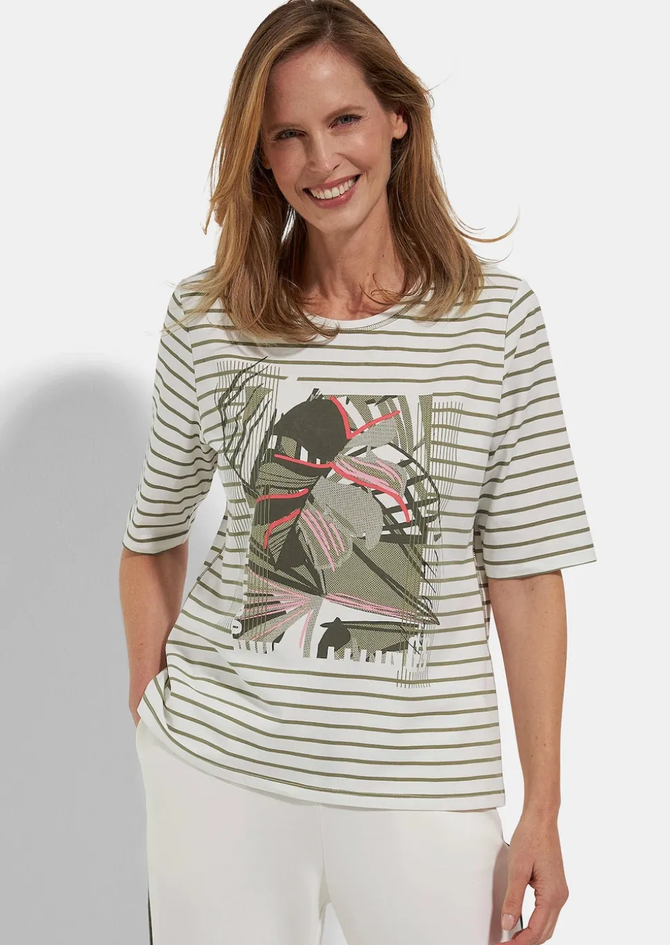 Ringelshirt mit grafischem Frontprint