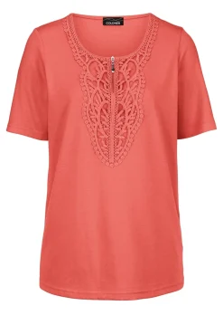 Rundhalsshirt mit Häkelspitze