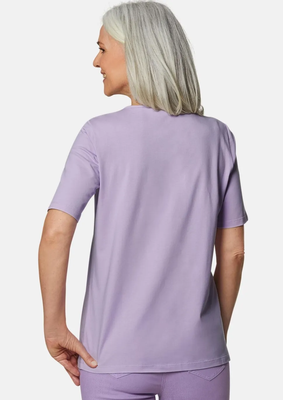 Rundhalsshirt mit Häkelspitze