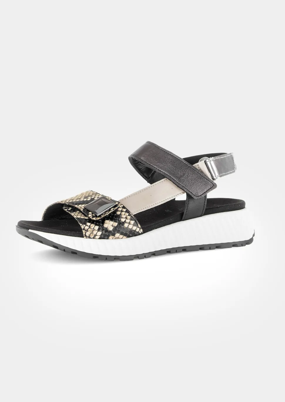 Sandalen im Reptilien-Look mit Metallic-Glanz
