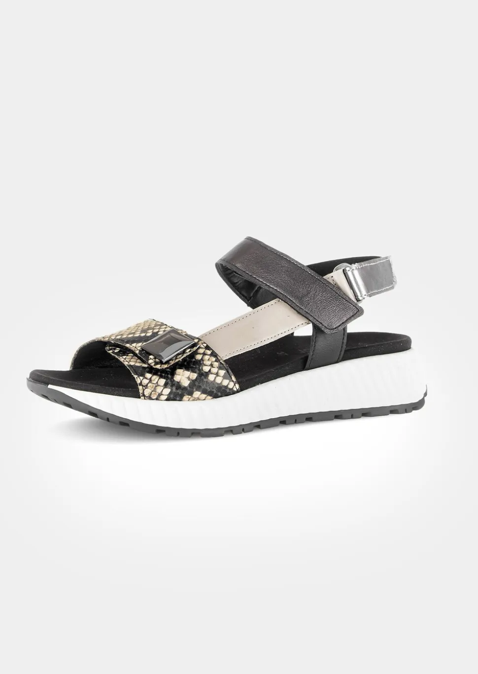 Sandalen im Reptilien-Look mit Metallic-Glanz