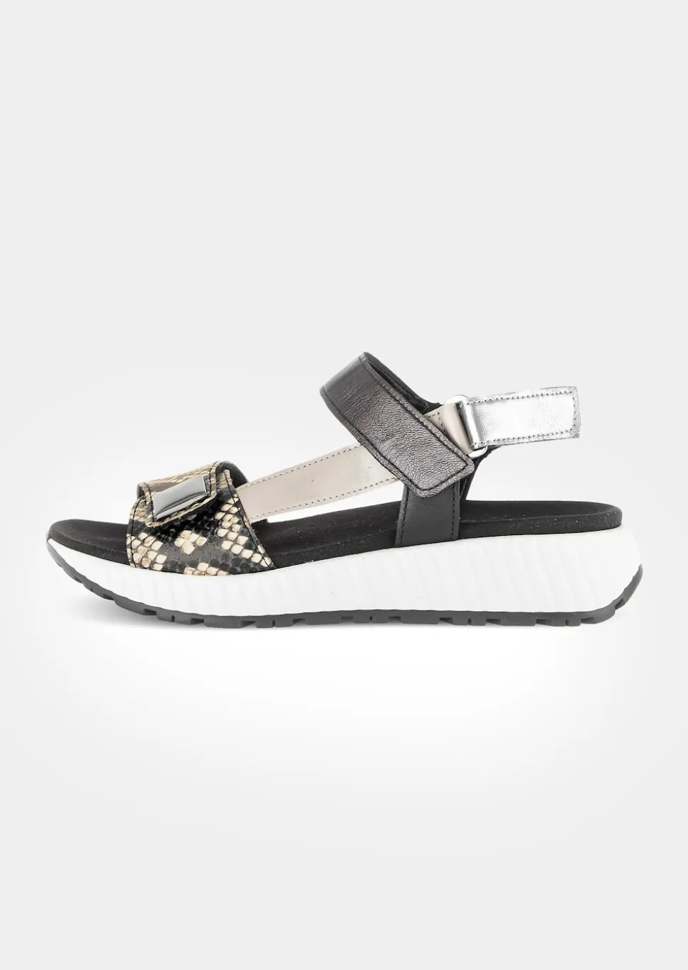 Sandalen im Reptilien-Look mit Metallic-Glanz