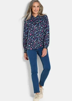 Satin-Bluse mit Smok-Details
