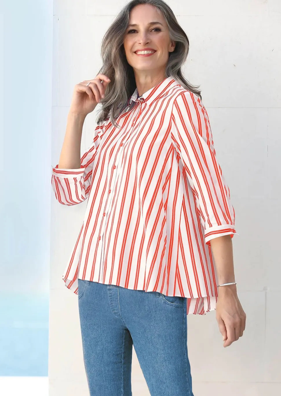 Schlichte Baumwoll-Bluse mit 3/4-Arm